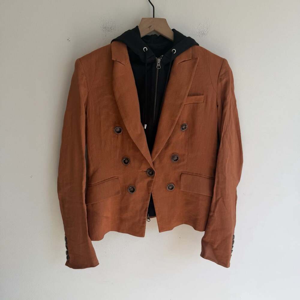 Veronica Beard Diego Linen Dickey Blazer Burnt Orange Size 8 Black Hoodie Insert